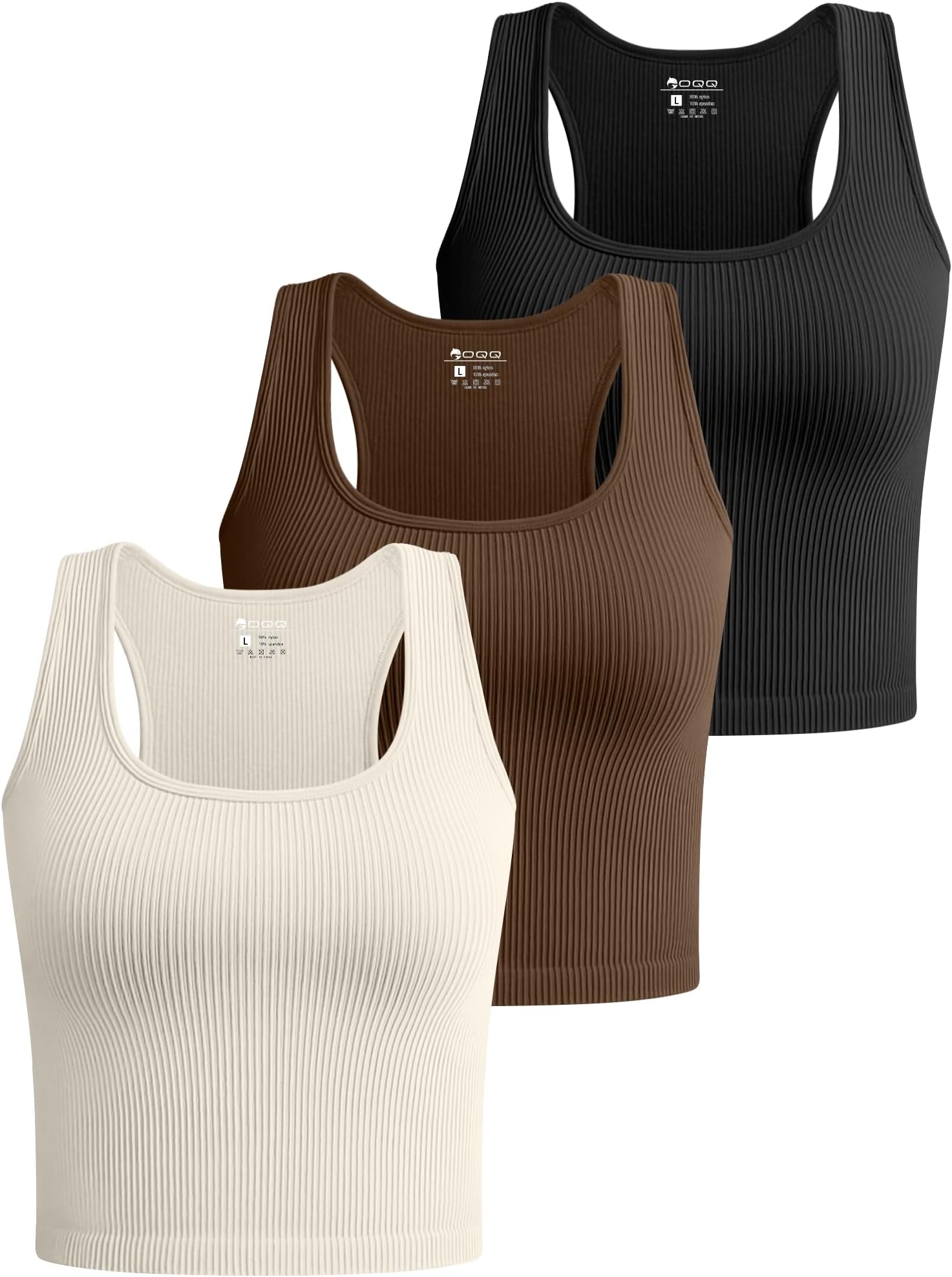 OQQWomen's 3 Piece Crop Tank Tops Ribbed Workout Racerback Shirts 2025 Trendy Summer Sleeveless