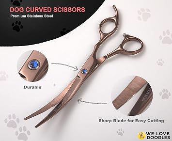 Dog Grooming Scissors Kit - Best Tools for Goldendoodles & Poodles - Straight, Curved & Thinning Shears - Professional Grade Stainless Steel, 4 Pc Set [We Love Doodles]