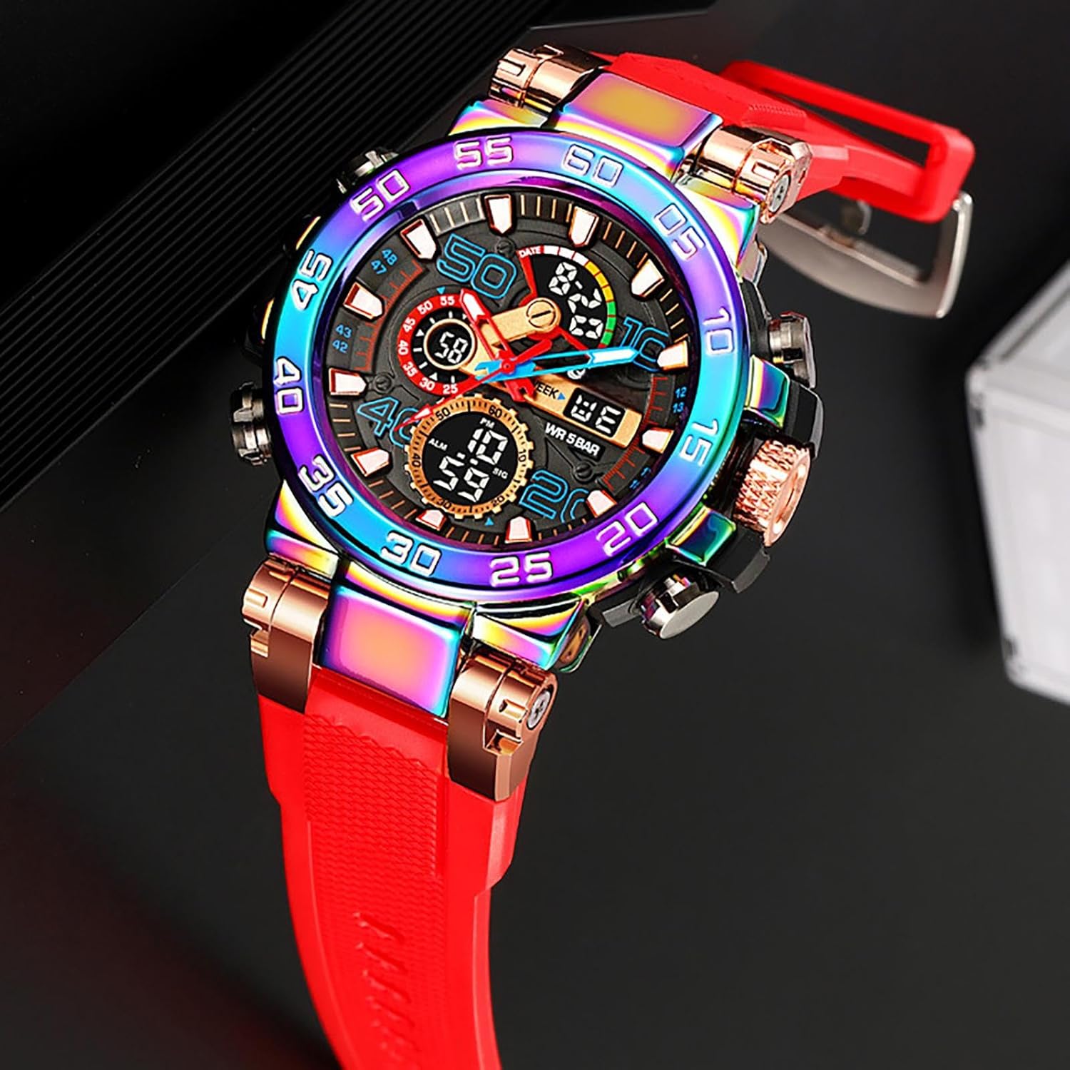 findtime Mens Watches Sports Outdoor Orange Watch for Men Color Designer Large Face Military Men's Wristwatches with Date Week Alarm LED Waterproof Stopwatch