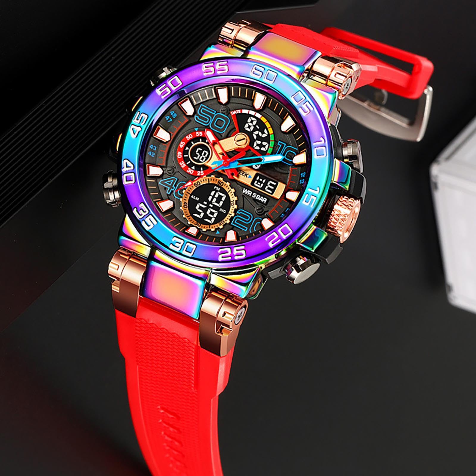 findtime Relojes deportivos para hombre, color naranja, para hombre, diseño de color, esfera grande, militar, con alarma de fecha, semana, LED, cronómetro, resistente al agua