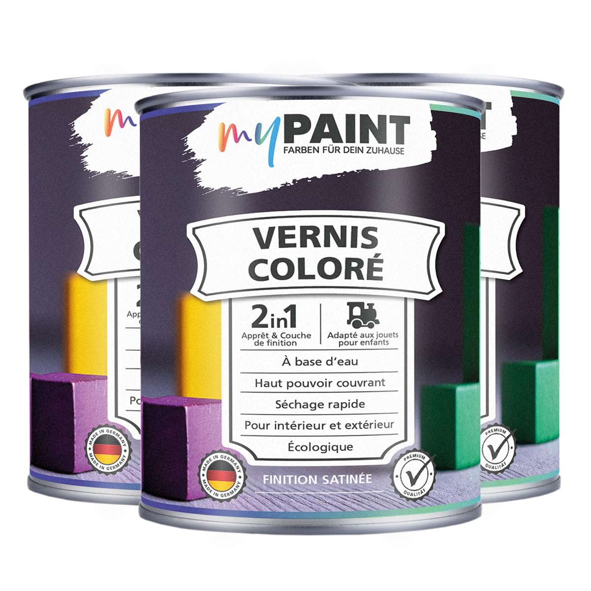 myPAINT® 2-en-1 vernis de couleur (2,25L, RAL 7016 gris anthracite) satiné Peinture acrylique - peinture pour jouets d'enfants - peinture pour bois - peinture pour bois intérieur