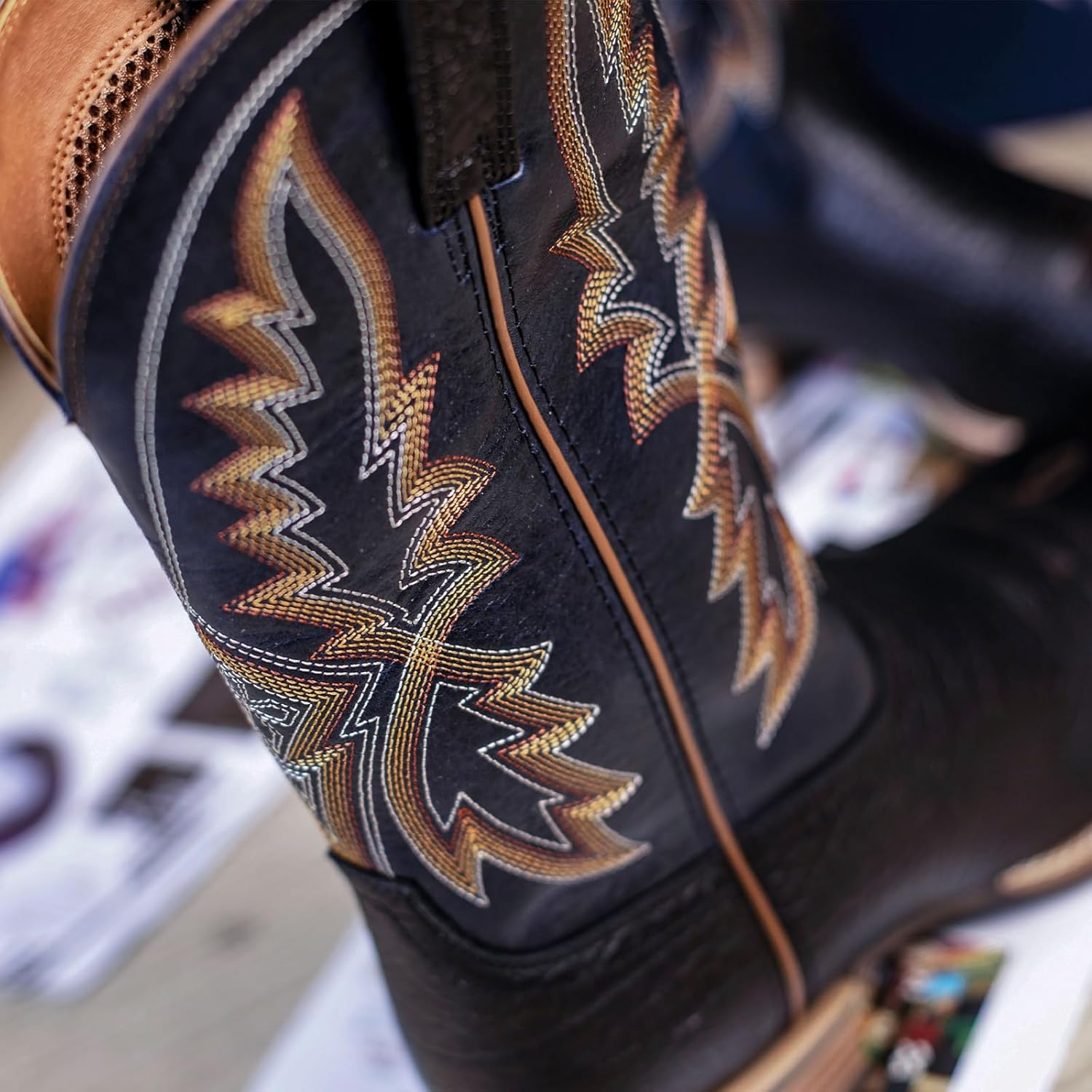 Palitutu Cowboy Boots For Men Full Cowhide Leather Western Retro Boot with Wide Square Toe Durable Classic Embroidered Pull On Slip Resistant Boot