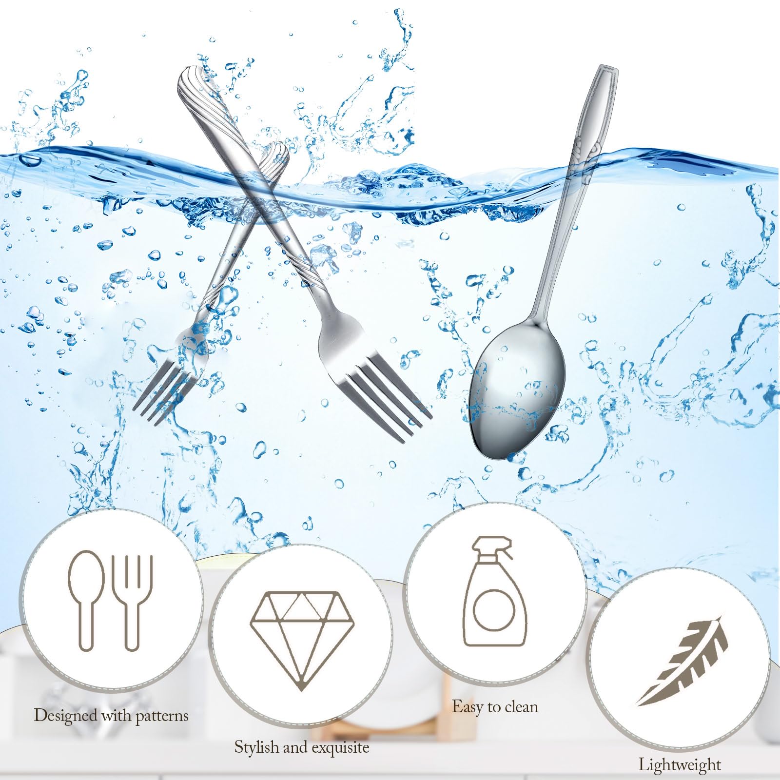 Juego de cubiertos de 100 piezas de tenedores y cucharas de acero inoxidable, tenedores y cucharas pulido para lavavajillas, utensilios para cocina, restaurante o hogar 3