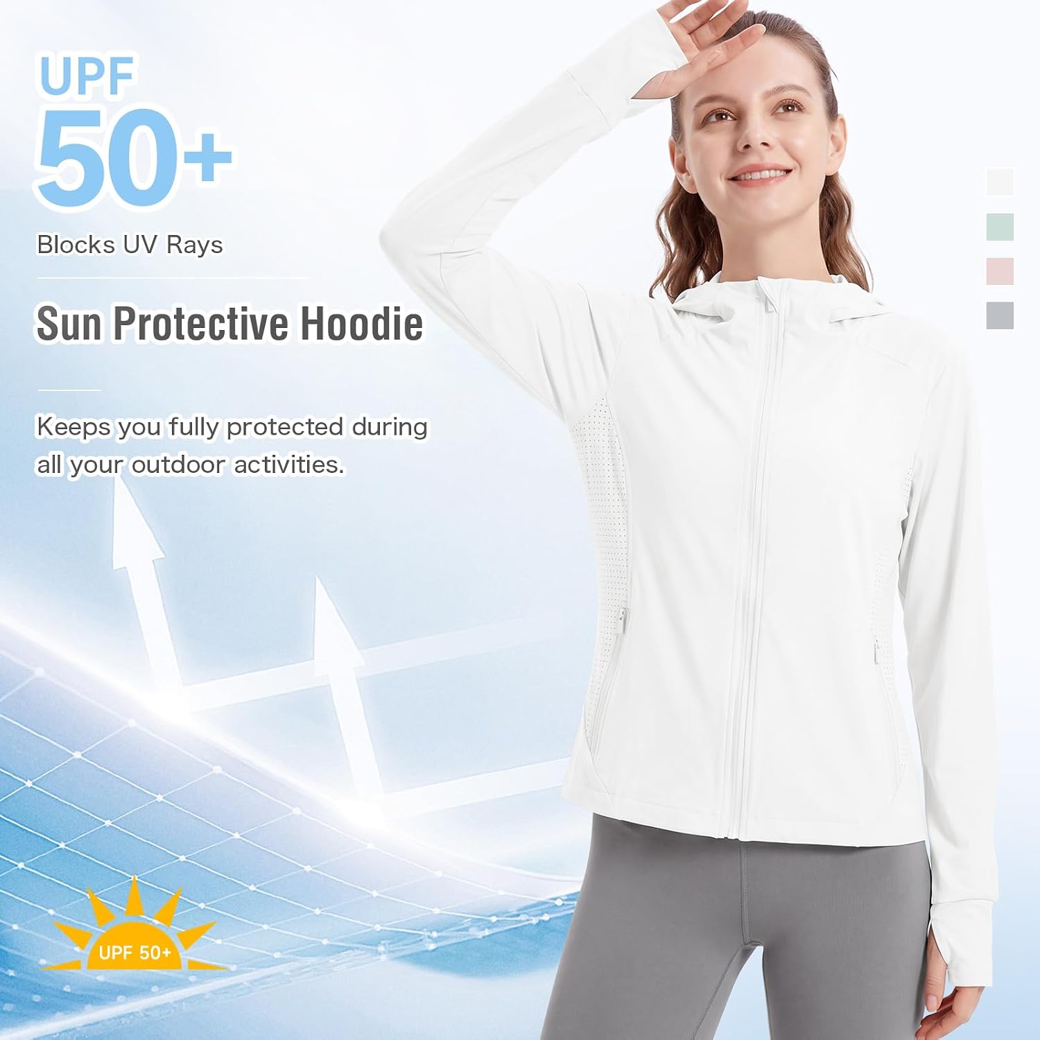 Women's UPF 50+ Sun Protection Athletic Jacket Long Sleeve Full Zip Quick Dry Outdoor Hoodies for Hiking