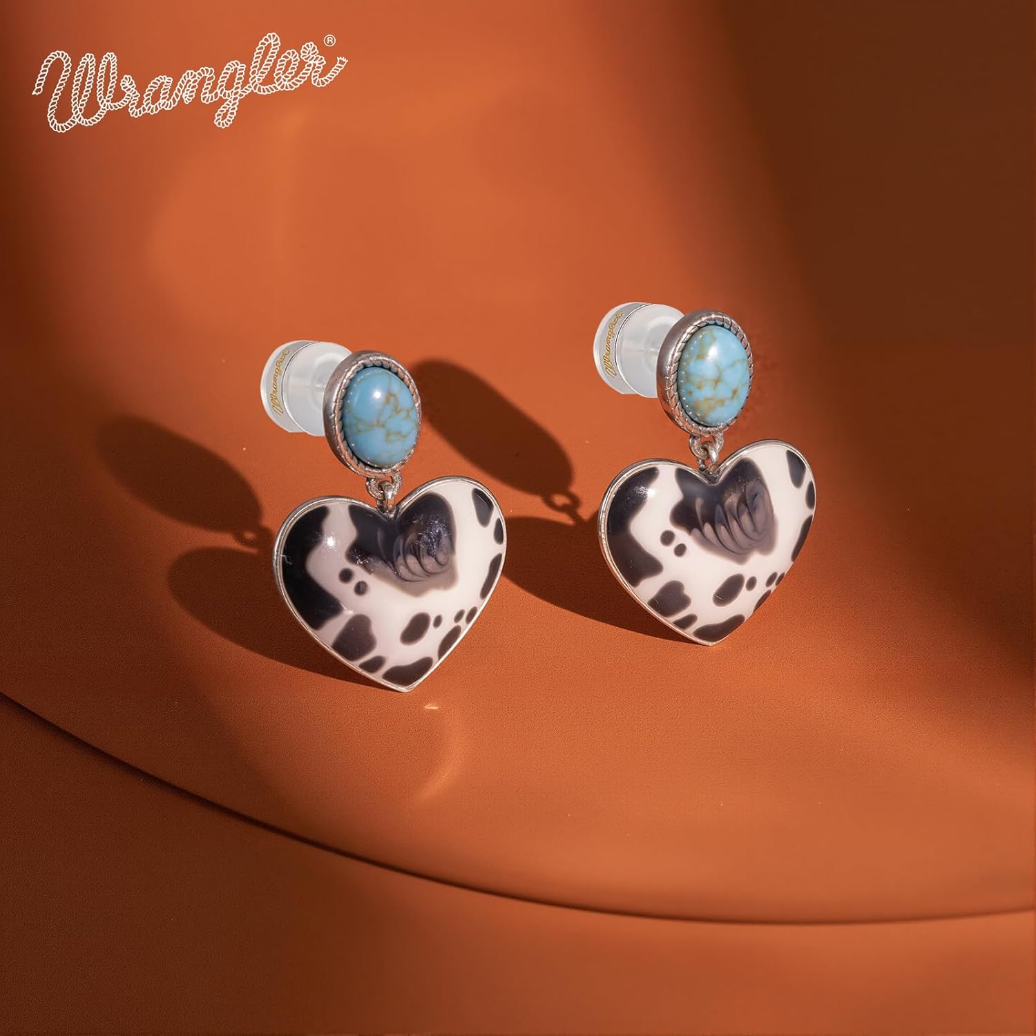 Wrangler Western Heart Drop Dangle Earrings for Women Statement 14k Gold Turquoise Cow Print Cowgirl Trendy Jewelry
