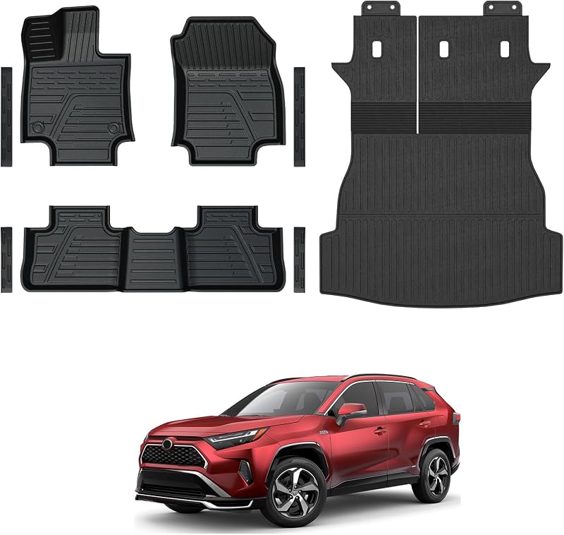 Floor Mats for 2019-2025 Toyota RAV4 Accessories | Full-Coverage Set with Integrated Cargo Liner & Backrest Protector, Odorless & Durable, All-Weather Protection, 3D Laser Fit