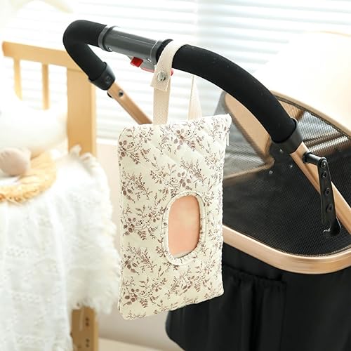 Miniatura 8 de Dispensador de toallitas húmedas portátil acolchado floral de lona para mamá (beige) (estilo1)