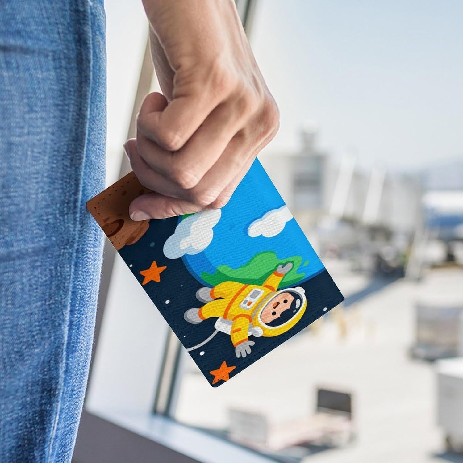 Cartoon Space Fun Passport Holder for Women Men Ultra Slim Passport Wallet PU Leather Passports Cover for Travel Gifts image 3