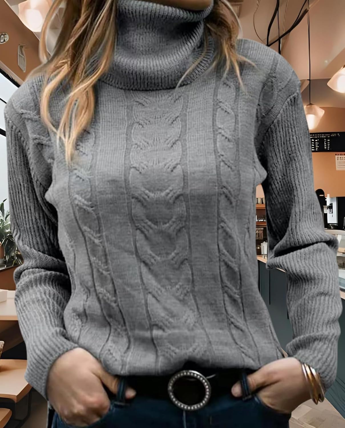 Women's Retro High Neck Pullover Sweater Long Sleeve Casual Warm Top for Vacation and Daily Wear - Image 5