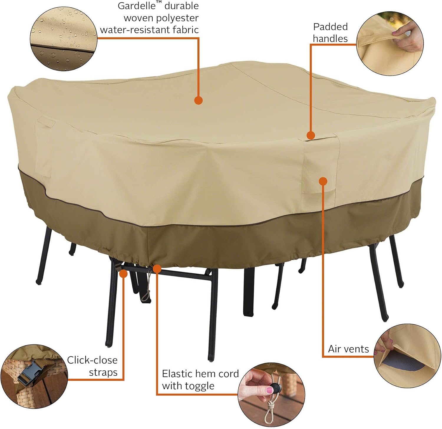 Classic Accessories Veranda Water-Resistant 66 Inch Square Patio Table & Chair Set Cover