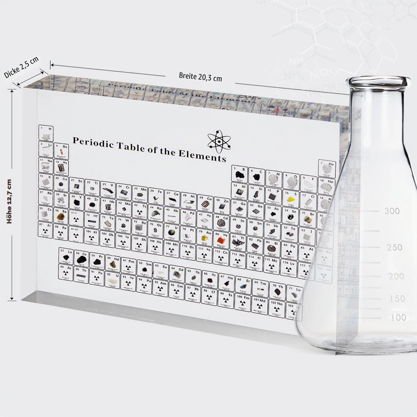 Großes Periodensystem mit echten Elementen, Acryl-Periodensystem mit 83 echten Elemente-Proben, Basteldekoration, Geschenk für Kinder, Schüler, Lehrer und Wissenschaftsliebhaber, 20,3 x 12,7 x 2,5 cm.