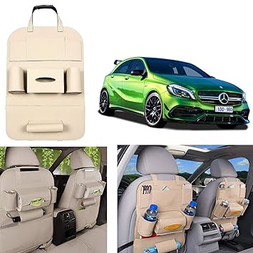 Oshotto Car Backseat Storage Organizer Phone Holder,Multi-Pocket for Bottles, Tissue Boxes,Kids Toy Storage and Great Travel Accessory Compatible with Mercedes Benz C Class (Beige)