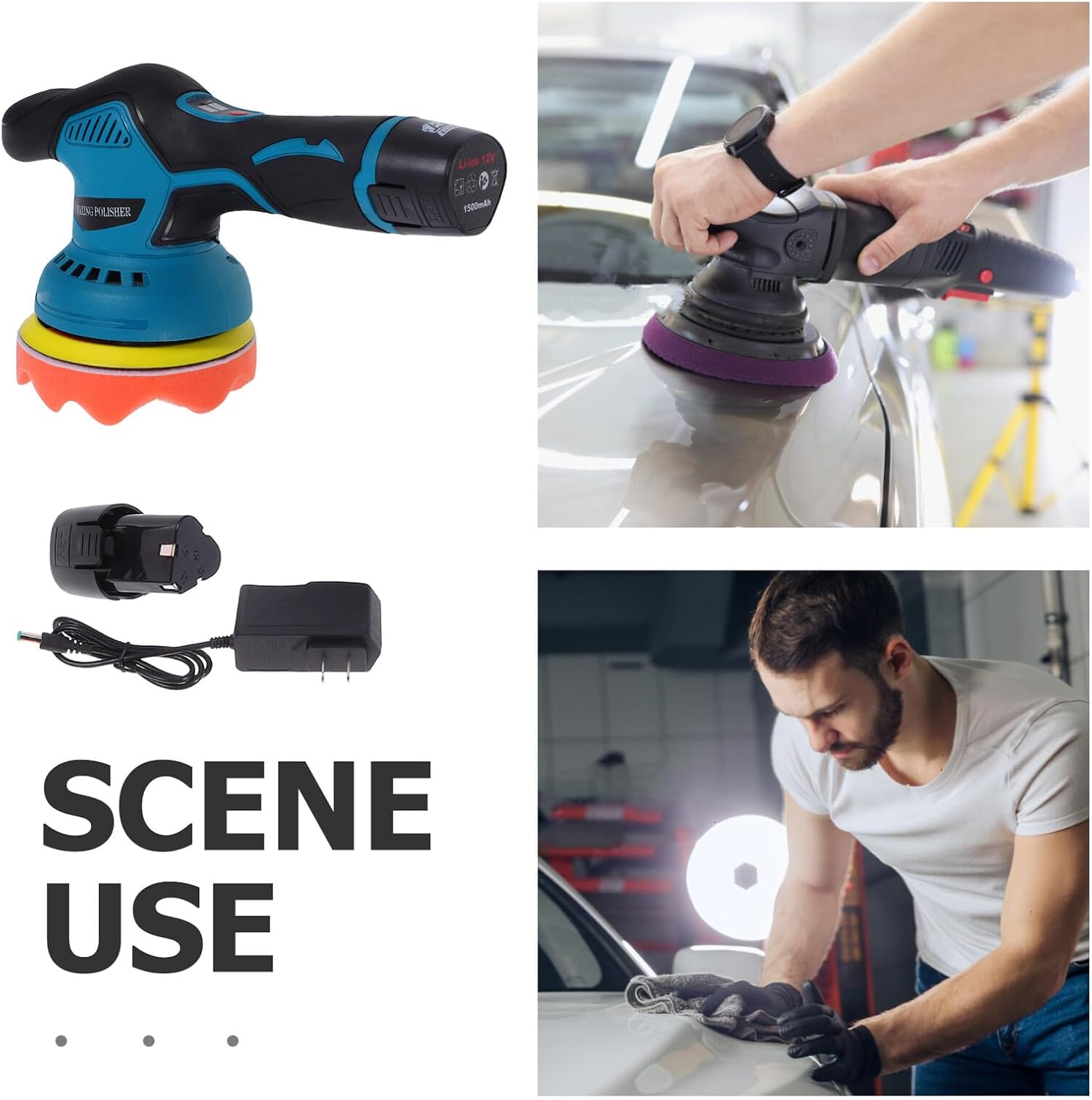 Adjustable Speed Cordless Car Buffer Polisher Kit Handheld Eccentric Battery Polishing Machine for Auto Detailing Portable Waxing Tool with DIY Settings for Versatile Car Care