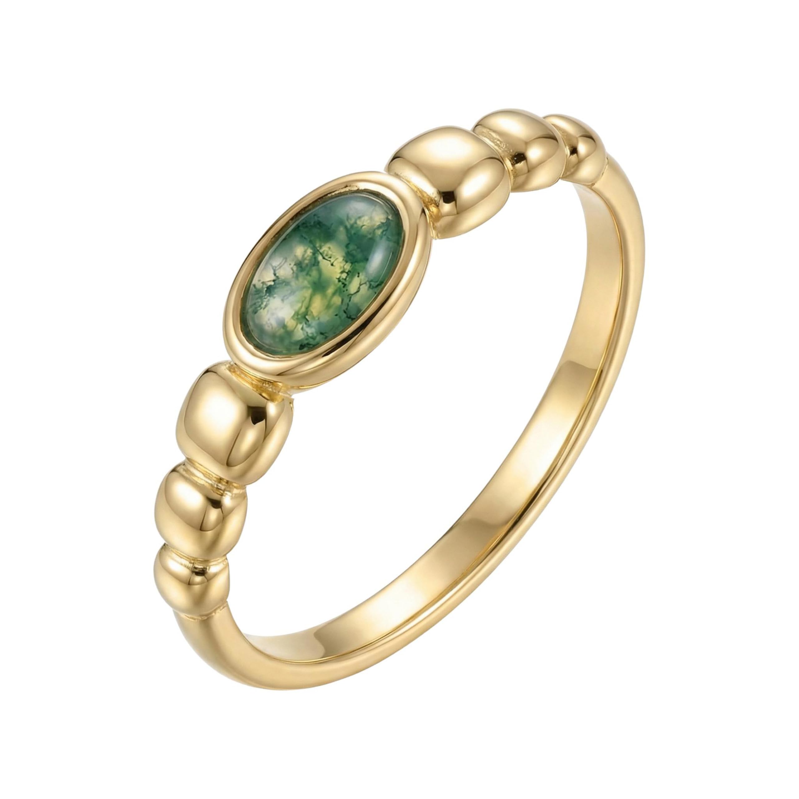 NOELANI - Damen Ring 925 Silber - Vergoldet/Golden - mit Achat