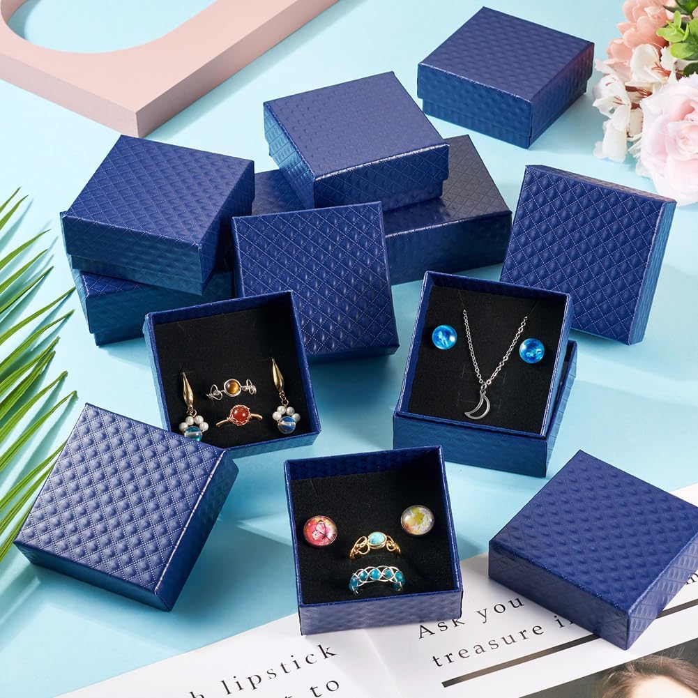 KISSITTY 12Pcs Square Jewelry Gift Boxes Midnight Blue Necklace Earring Ring Package Boxes Textured Cardboard Paper Jewelry Boxes 2.95x2.95x1.42 Inch for Birthday Christmas Thanksgiving image 2