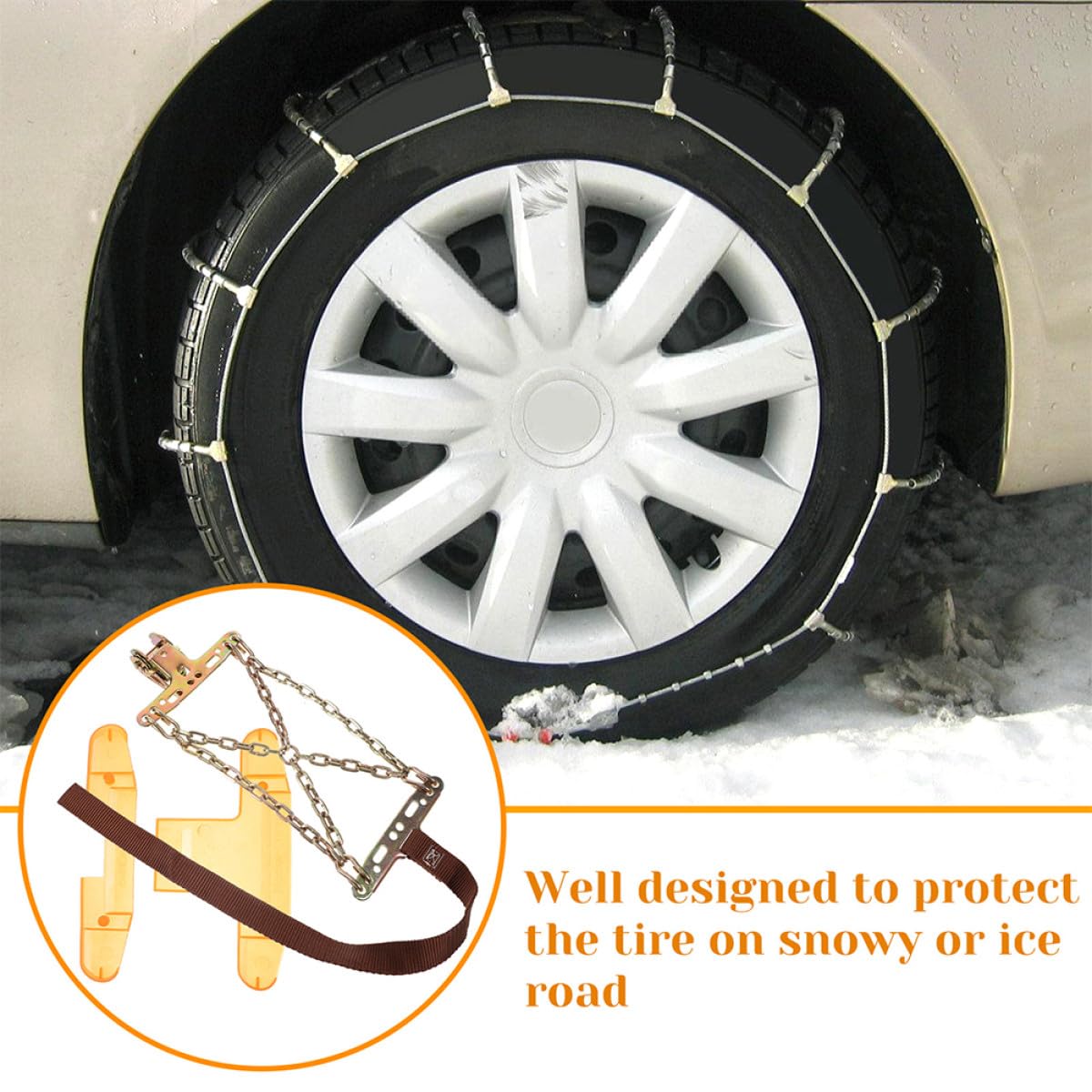 Cadenas Antideslizantes Fácil Instalación 2 Piezas para Neumáticos de Coche de Acero Reforzado para Terrenos Difíciles y Nieve