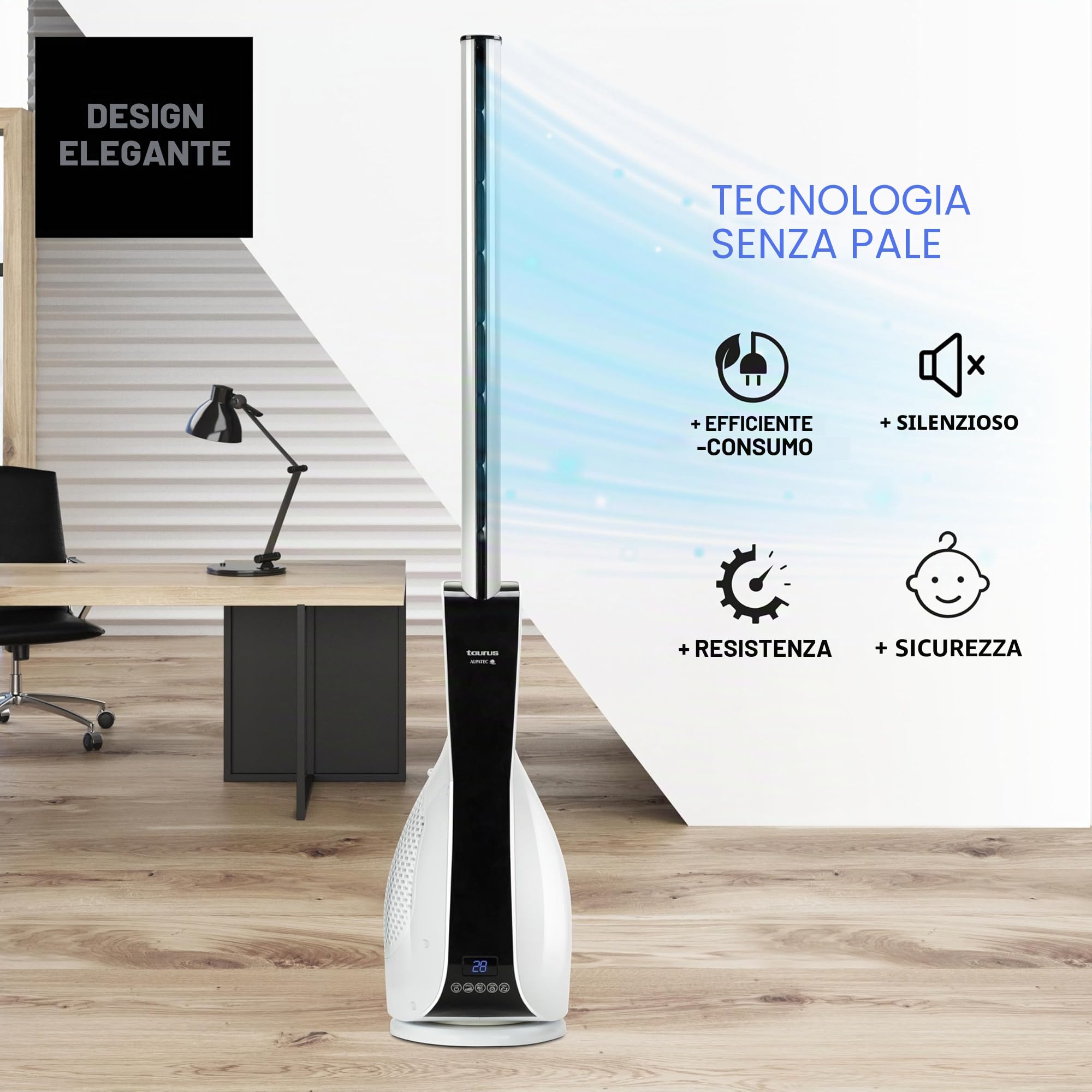 Taurus, Babel Invisible, Ventilatore a torre, reversibile, Bianco e nero
