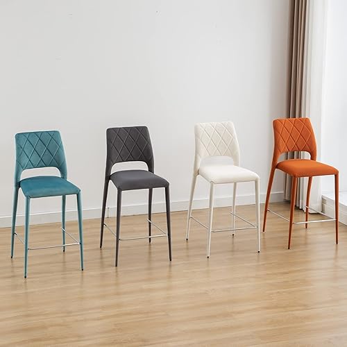 Miniatura 5 de Juego de 2 taburetes de bar de terciopelo de 26 pulgadas, taburete de isla de cocina tapizado naranja con patas de metal cubiertas de terciopelo,