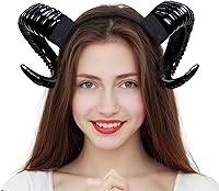 Orgoue Devil Horns Headband - Black Gothic Ram Goat Horn Headpiece for Halloween Cosplay Women Men