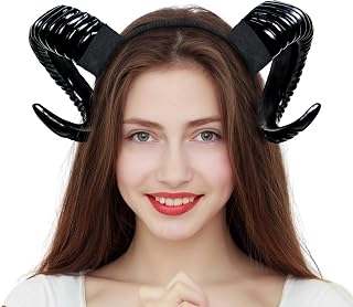 Orgoue Devil Horns Headband - Black Gothic Ram Goat Horn Headpiece for Halloween Cosplay Women Men