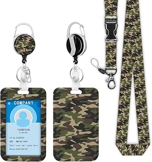 camo American Flag Army ID Badge Holder with Lanyards Detachable Lanyards for ID Badges, Retractable Badge Reel with Heavy Duty Clip for Nurse Teacher Office Staff Student