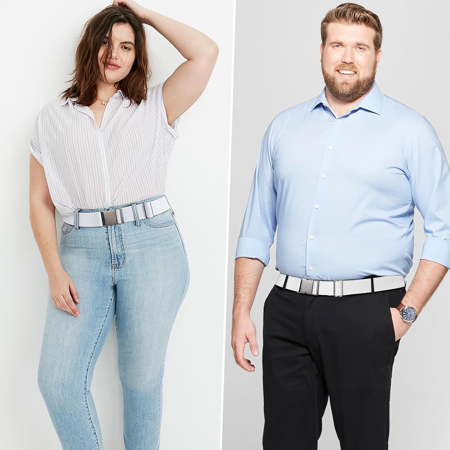 SANSTHS Mens Elastic Belt, Unisex Adventure Stretch Web Belt with Seat Belt Buckle, Clip Thin Fabric Belt 1.5" - Image 6