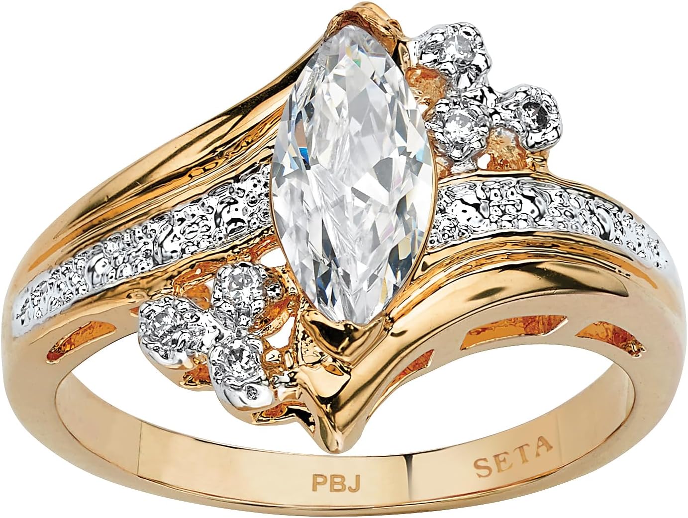 Palm Beach Jewelry 14K Yellow Gold Plated Marquise Cut Cubic Zirconia Bypass Engagement Ring