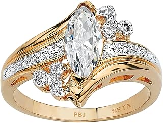 14K Yellow Gold Plated Marquise Cut Cubic Zirconia Bypass Engagement Ring