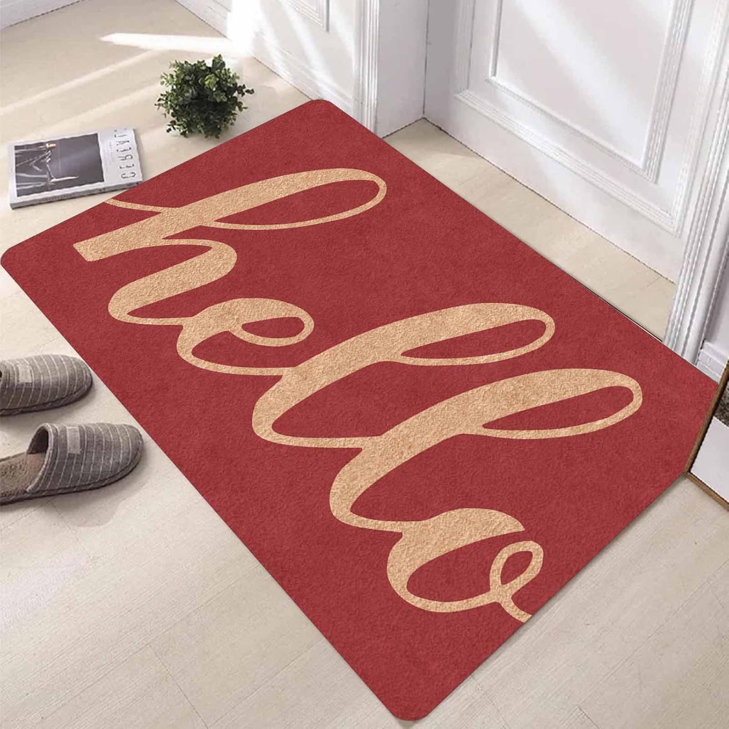 Pink 'Hello' Welcome Doormat for Front Door,Summer Home Decor,Low-Profile Switch Rug Porch Door Mat Floor Mat for Indoor Outdoor RV 30"x18"