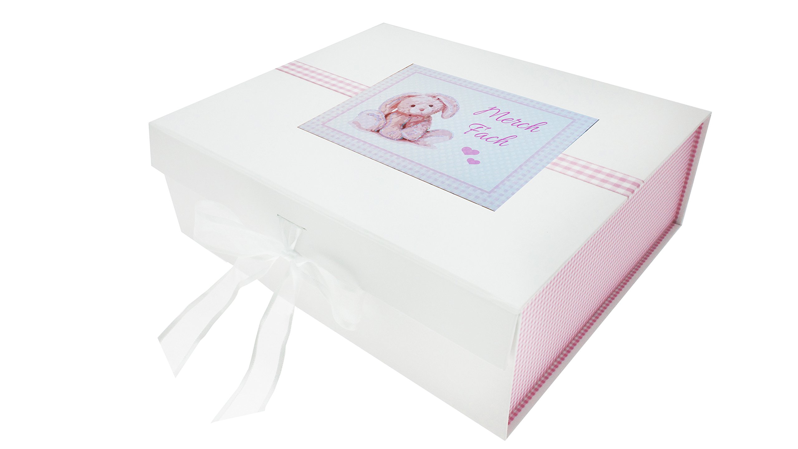 WHITE COTTON CARDS Scatola Ricordi New Baby: Coniglietto Rosa, Grande 27x32 Cm, Fatta A Mano UK