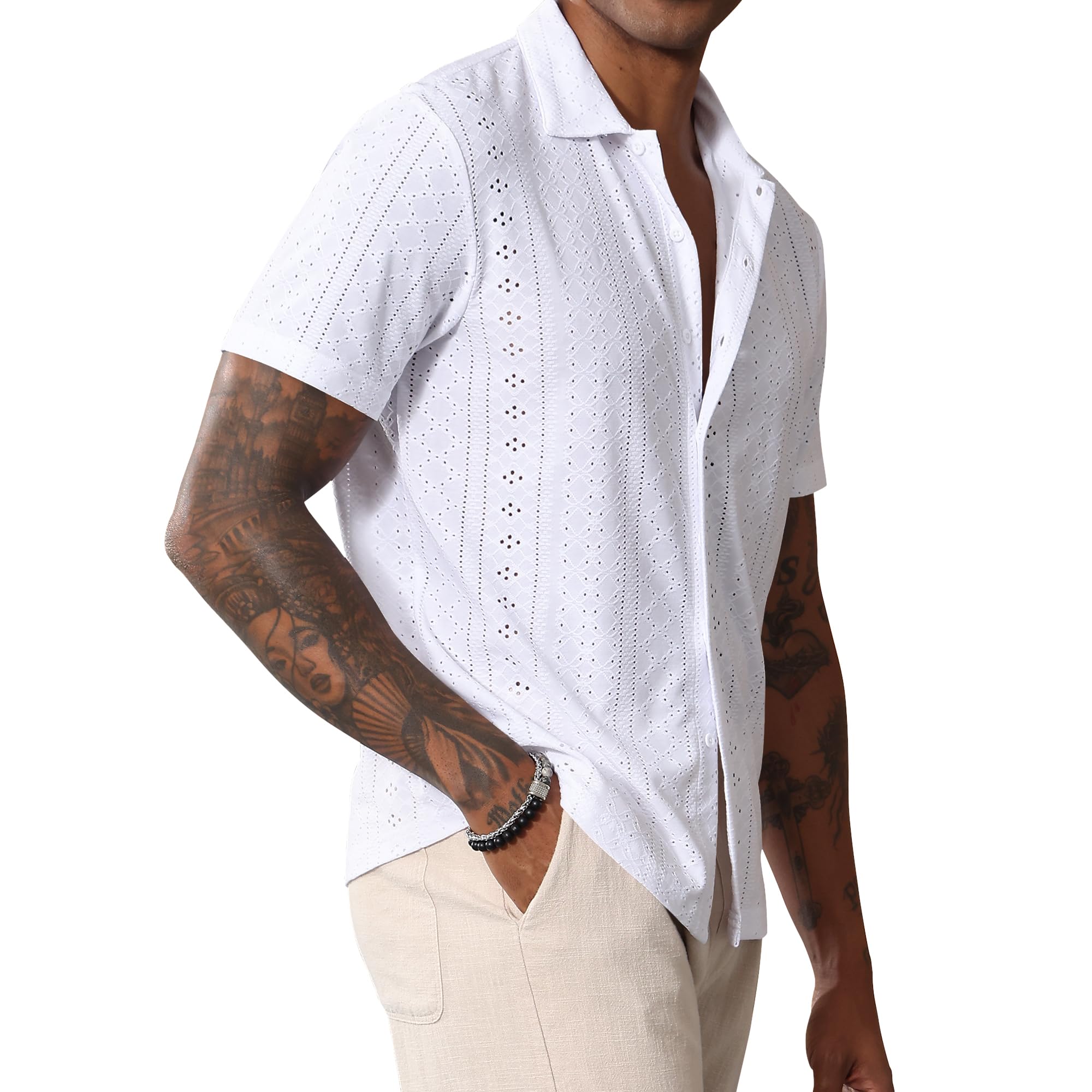 Chemise à manches courtes boutonnée à col cubain pour homme