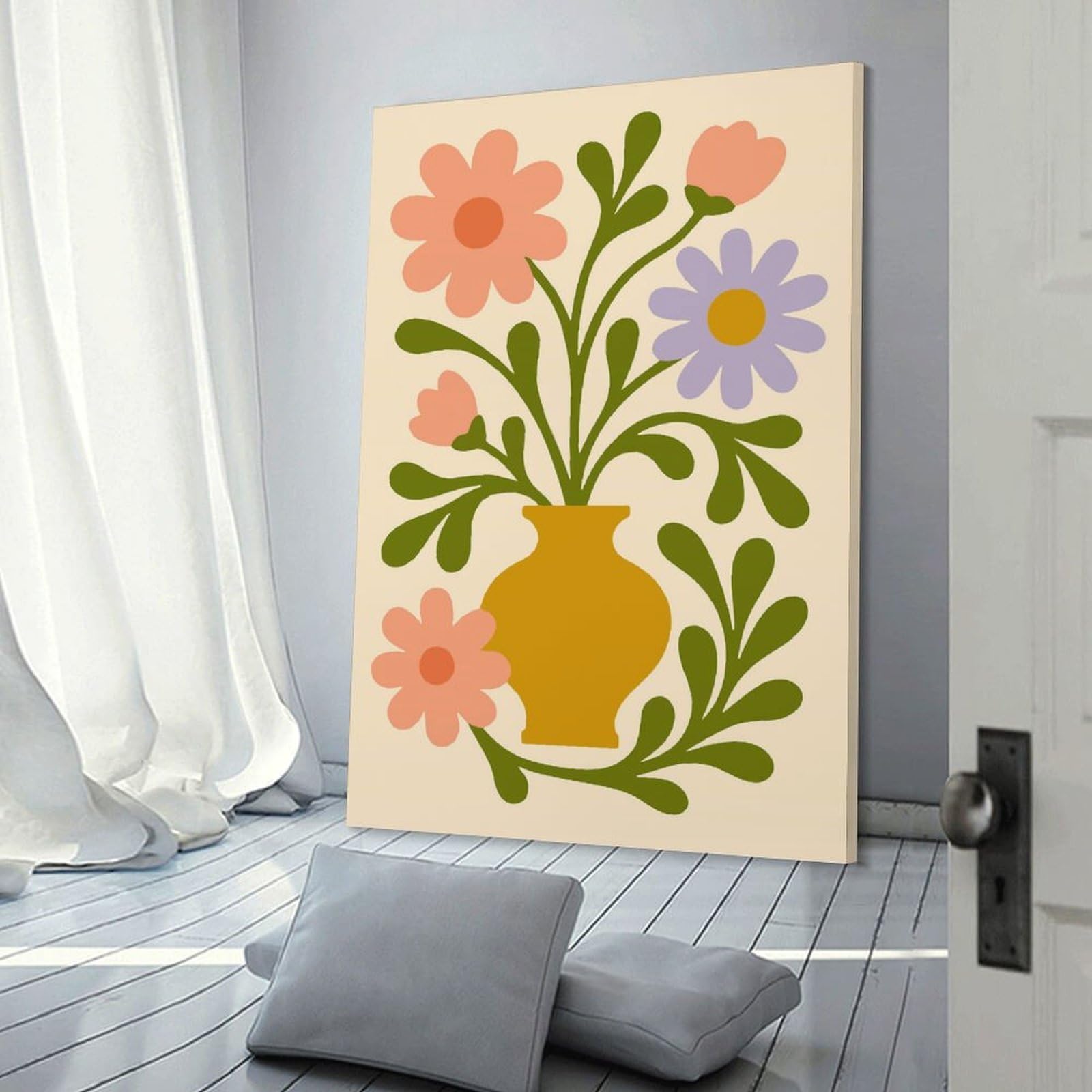 Junmoney Floral Arrangement in Vase Illustration Decorative Canvas Print 08x12inch(20x30cm), for Gallery Wall Layouts in Home Or Office, Home Wall Art for Statement Displays