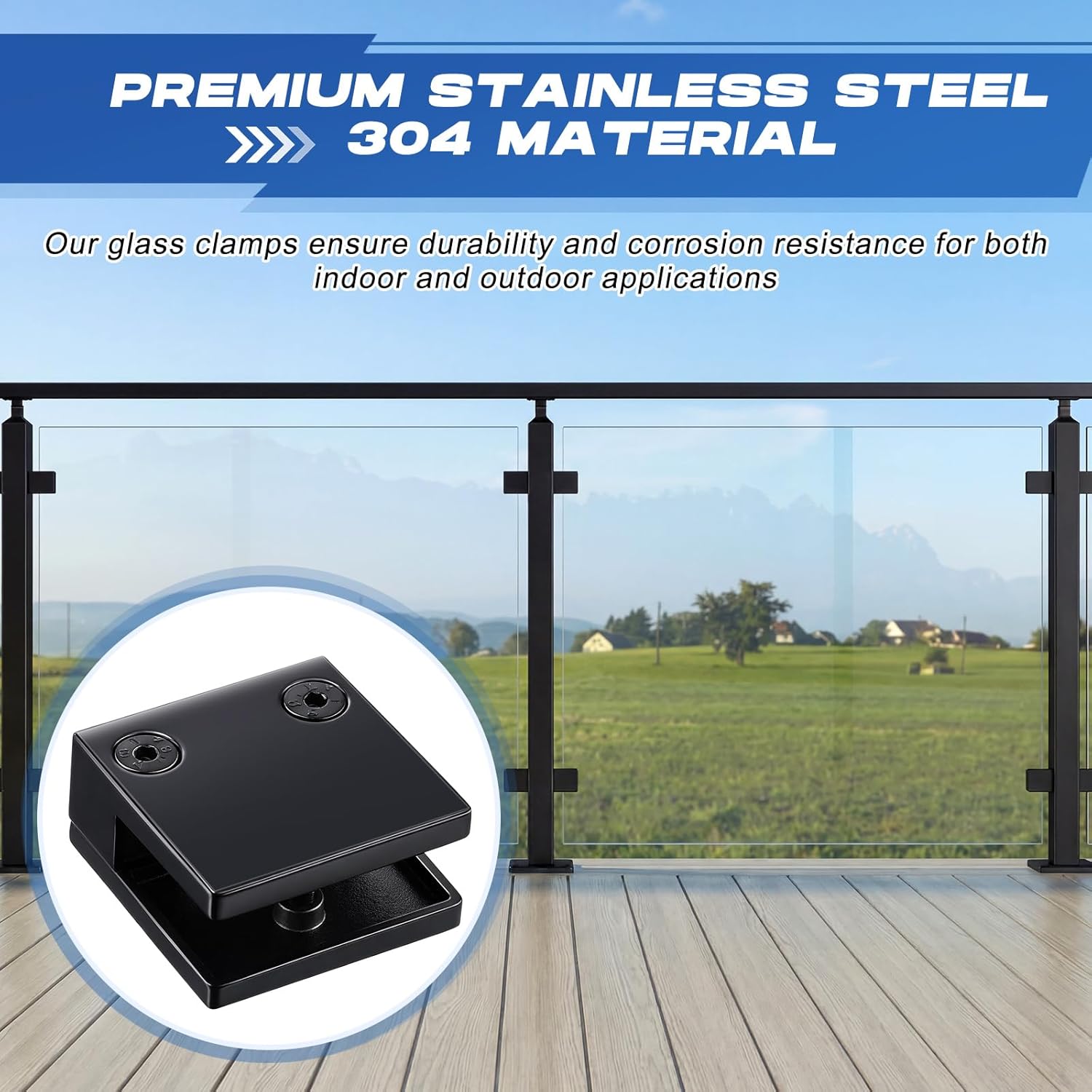 10 Sets Adjustable Square Glass Clamps for Thickness 3/8"-1/2" Stainless Steel Heavy Duty Glass Shelf Bracket Kits for Railing Stairs Balcony Pool Fence Handrail(Black)