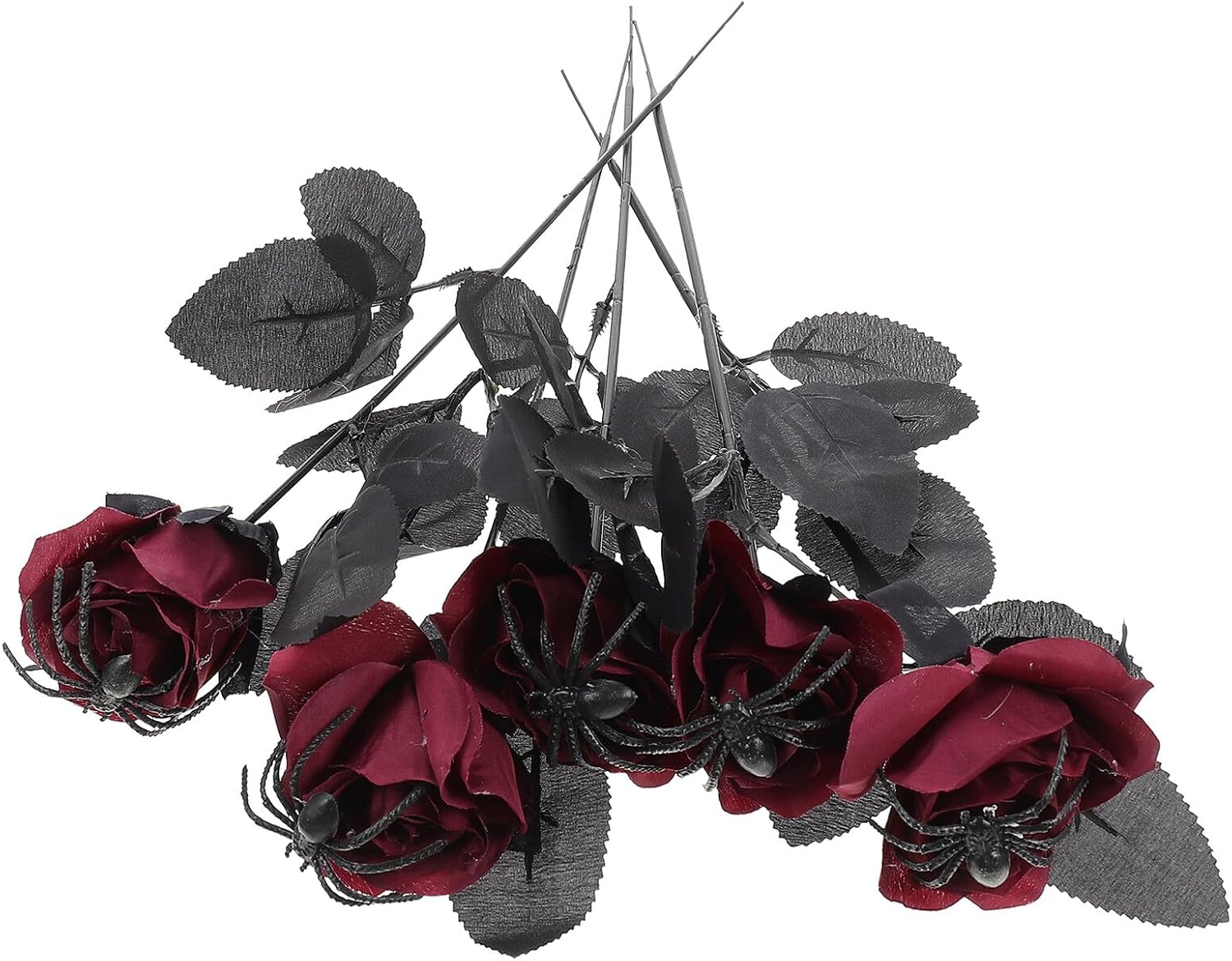 Operitacx Halloween Artificial Spider Rose Decoration 5pcs Fake Red Rose Flowers with Spider for Party Home Indoor Outdoor Atmosphere