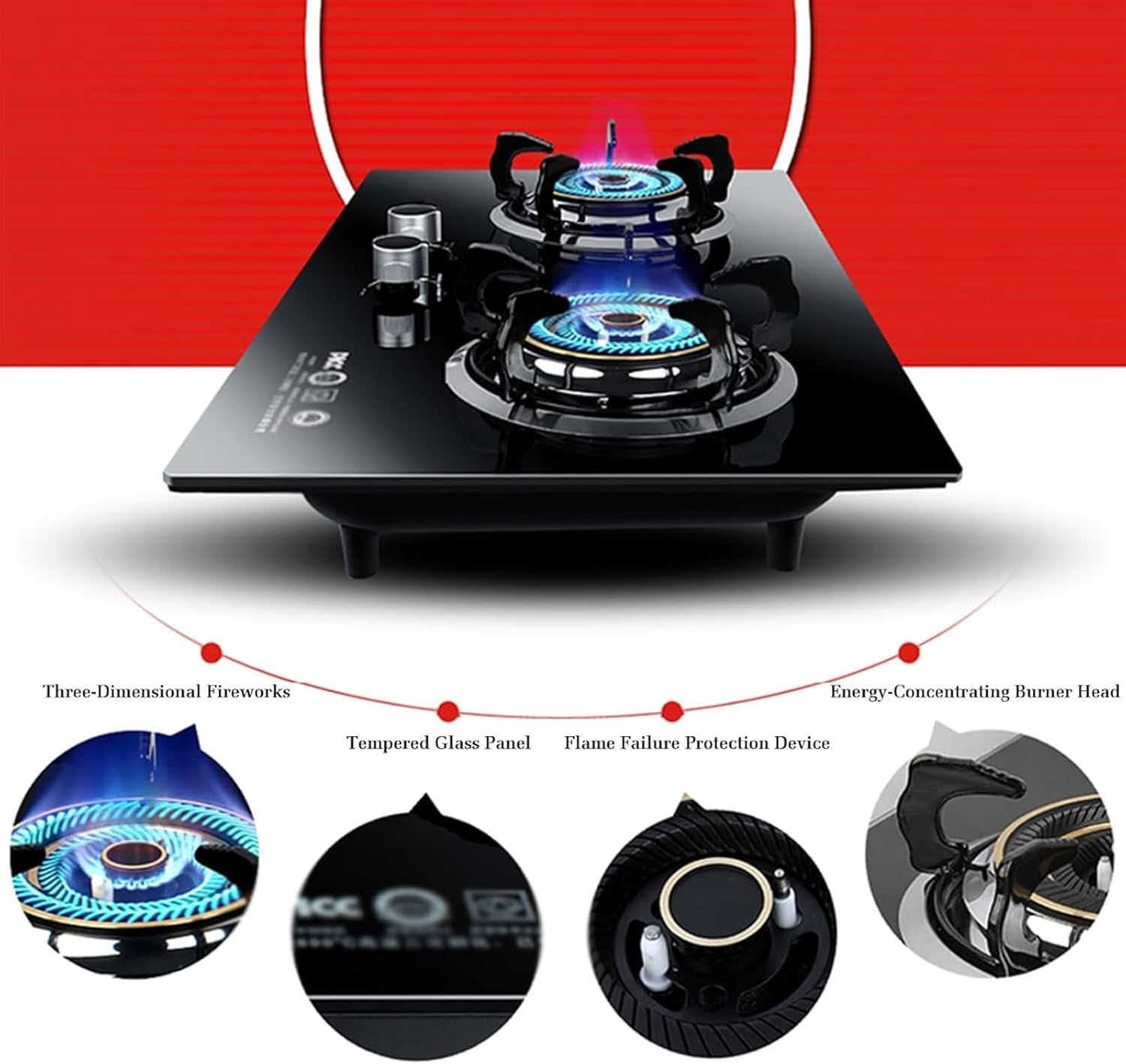 Built-in Gas Stove, 5.2KW 2 Burners Hob Cooker, Kitchen Counter Top, with Flameout Protection, Cooking Appliance Accessories(NG)(LPG)
