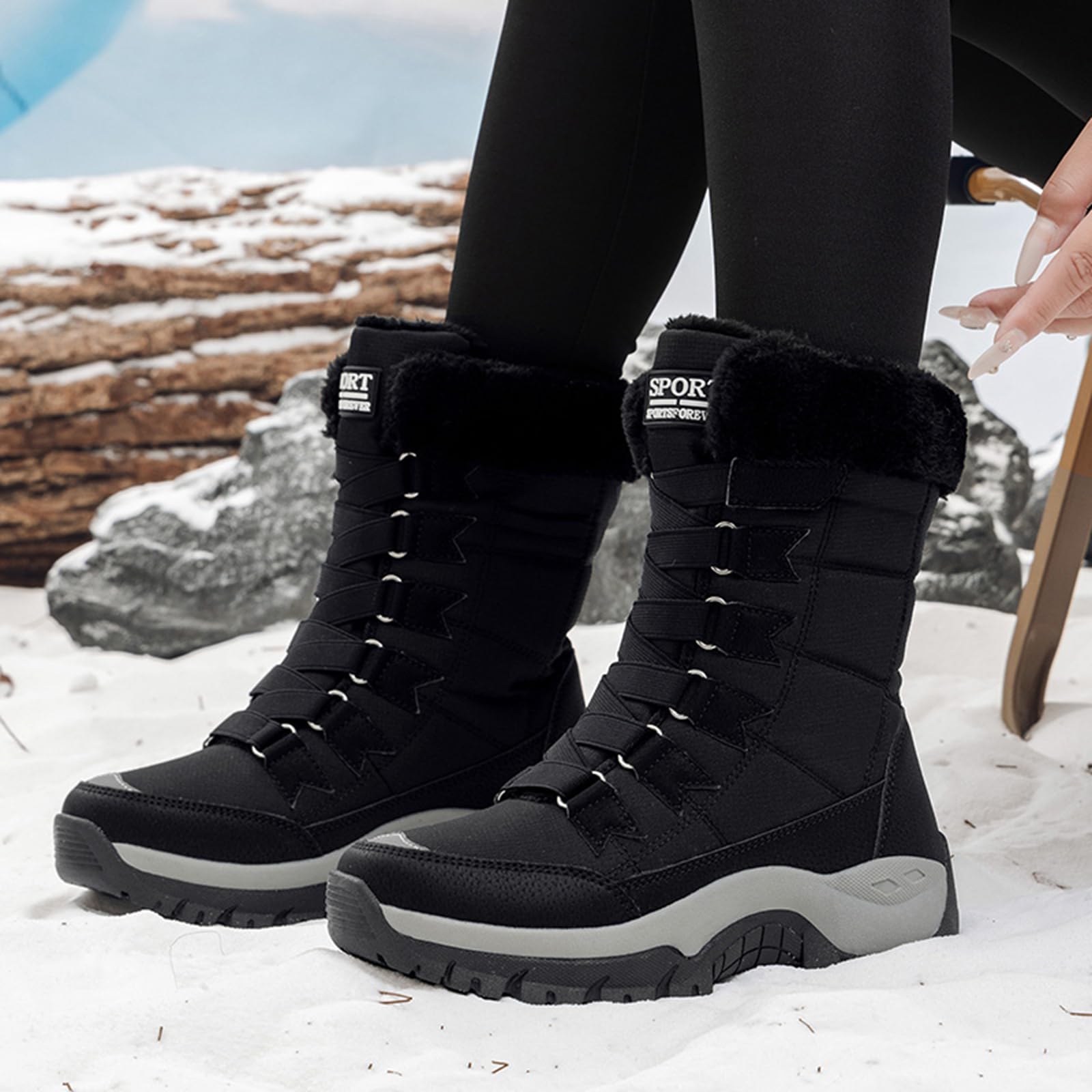 Damskie buty zimowe o szerokim kroju, wodoodporne buty i flauszowa podszewka, antypoślizgowa podeszwa, na co dzień i lekkie wędrówki