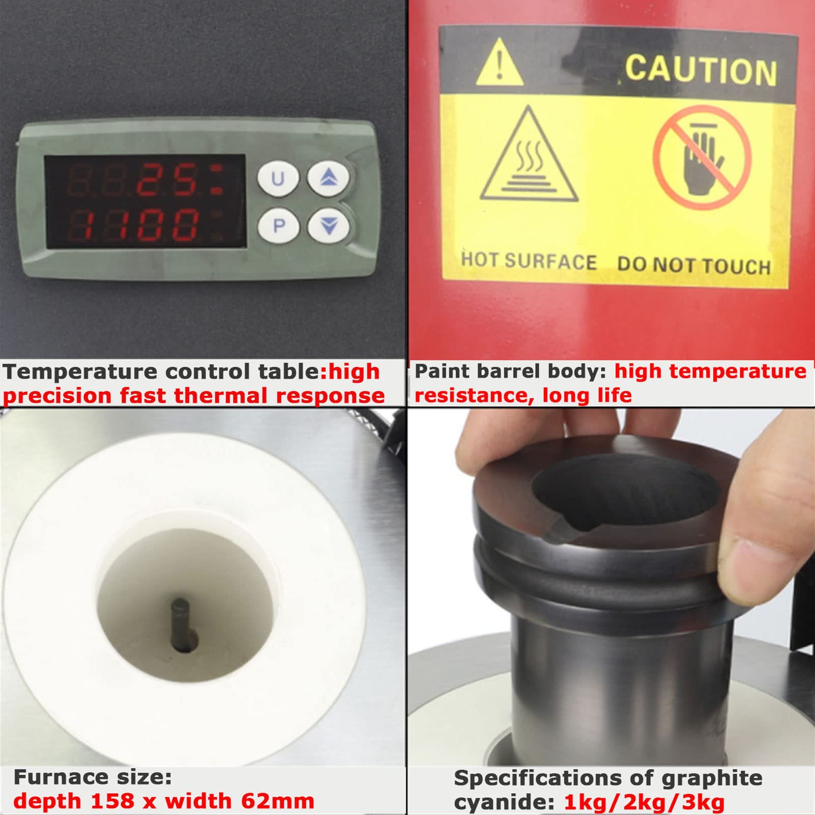 Piec do topienia złota z osłoną siatkową, cyfrowe automatyczne piece do topienia Maszyna z tyglem grafitowym Wydajność grzewcza 1750 W Odlew do rafinacji szlachetnej srebrnej miedzi, 3kg-czerwony Br