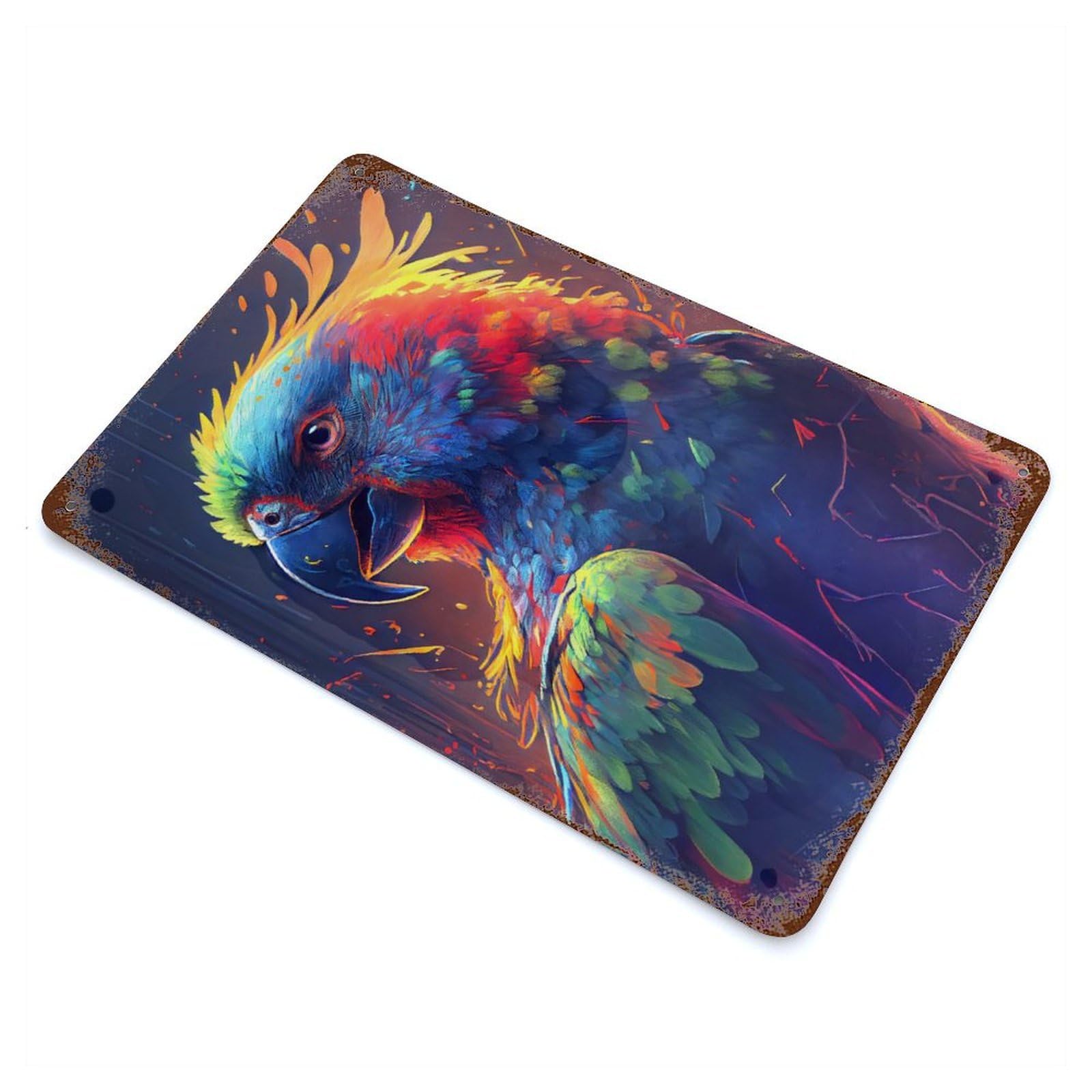 The Chatty Parrot Aged Metal Wall Plaque 11.8"x7.9", Industrial Home Decor for Pub, Kitchen And Man Cave Decor
