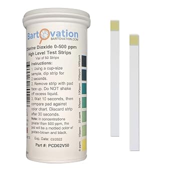 Chlorine Dioxide Single Factor Test Strips, 0-500 ppm [Vial of 50 Strips]