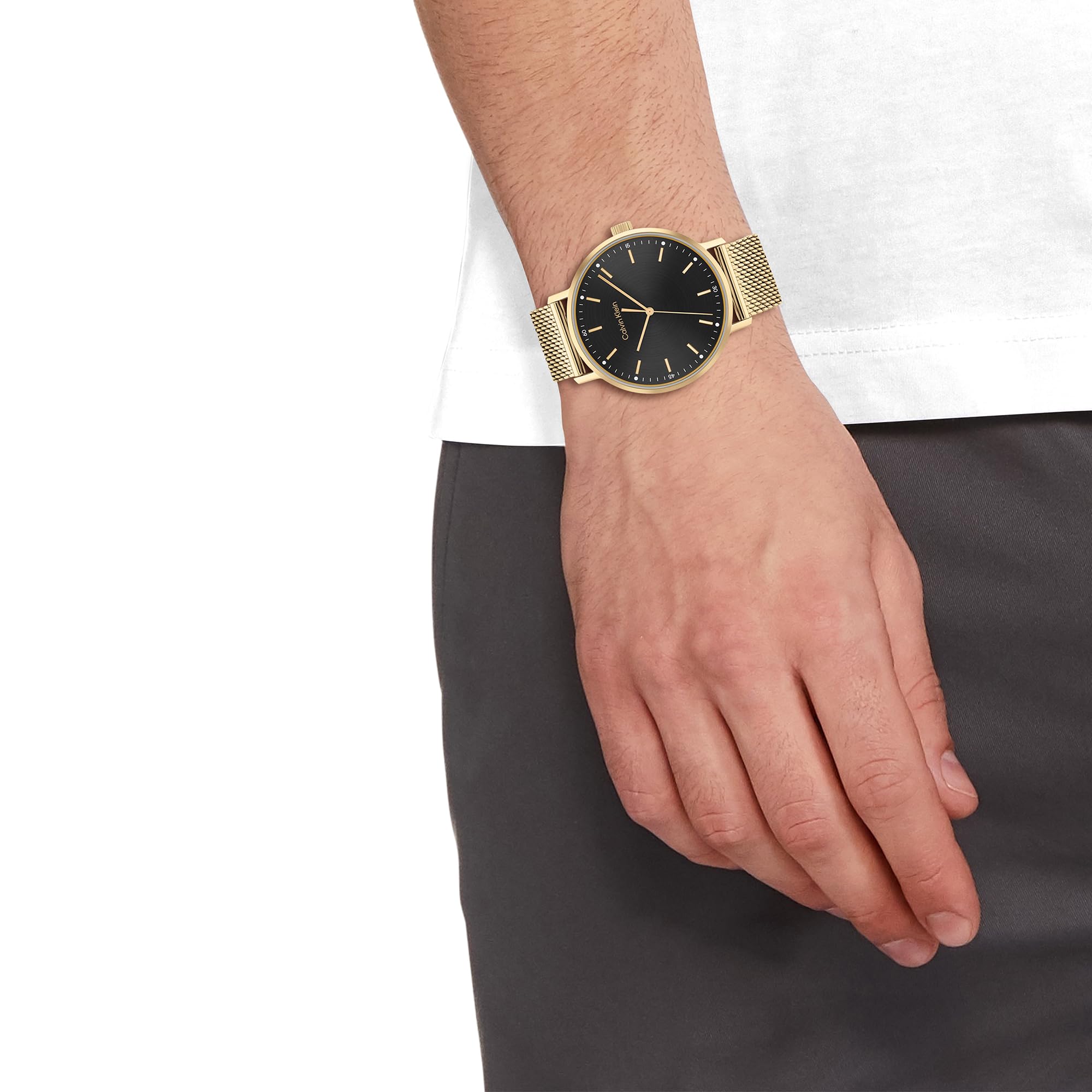 Calvin Klein Orologio Analogico al Quarzo per Uomo Collezione Modern Mesh con Cinturino in Pelle o Acciaio Inossidabile in Maglia o Maglie