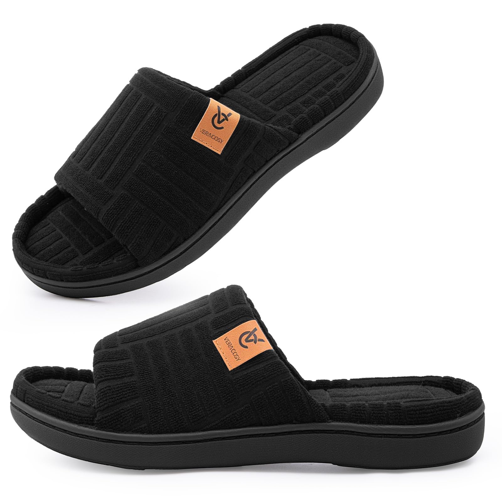 VeraCosy Women's Open Toe Slippers Soft Terry Cloth Indoor Slip on House Shoes