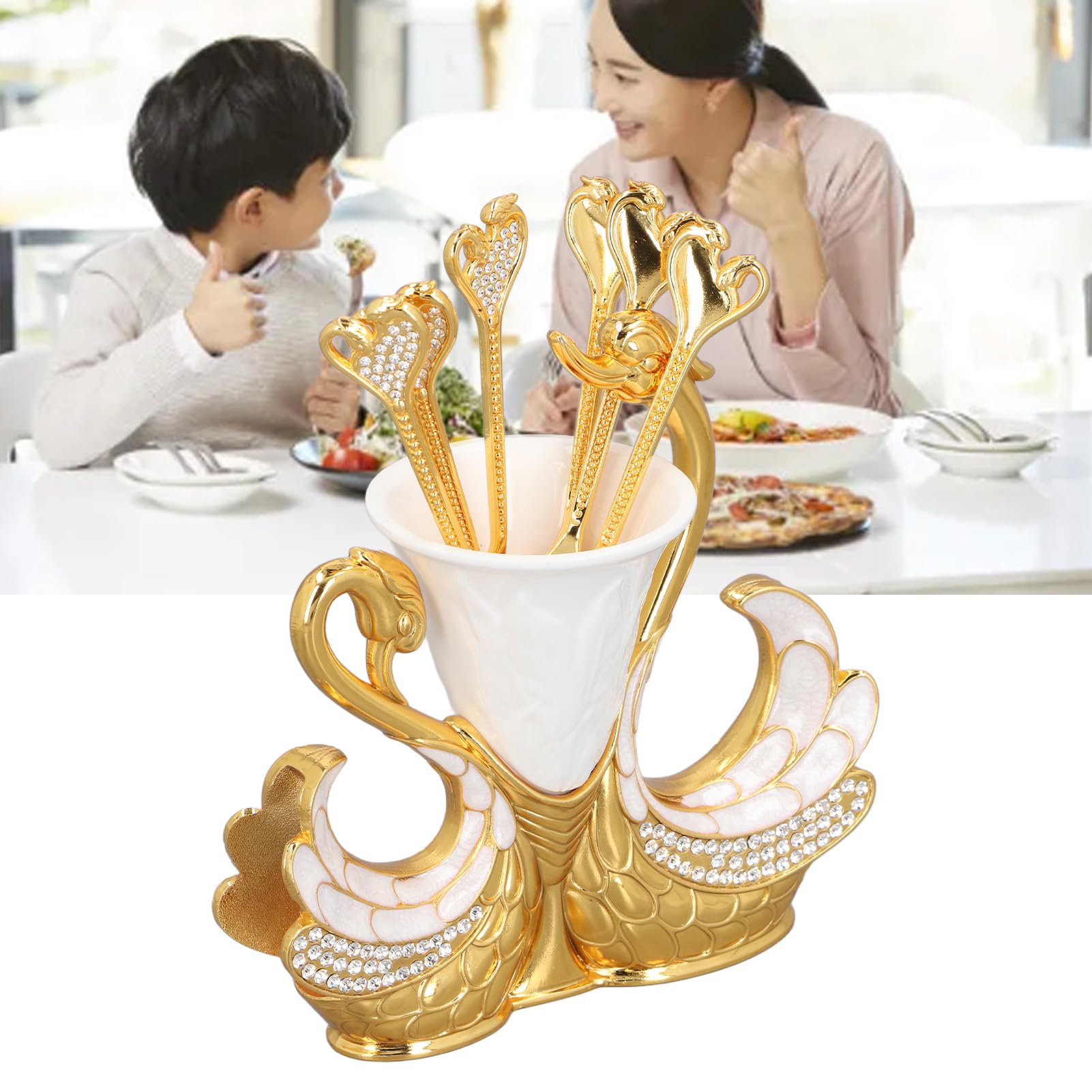 Posate Decorative a Forma di Cigno, Resistenti, Elegante Set di Forchette con Base a Forma di Cigno, Squisita Lega di Zinco per Insalata e caffè (Generic936d0xp8kq-11