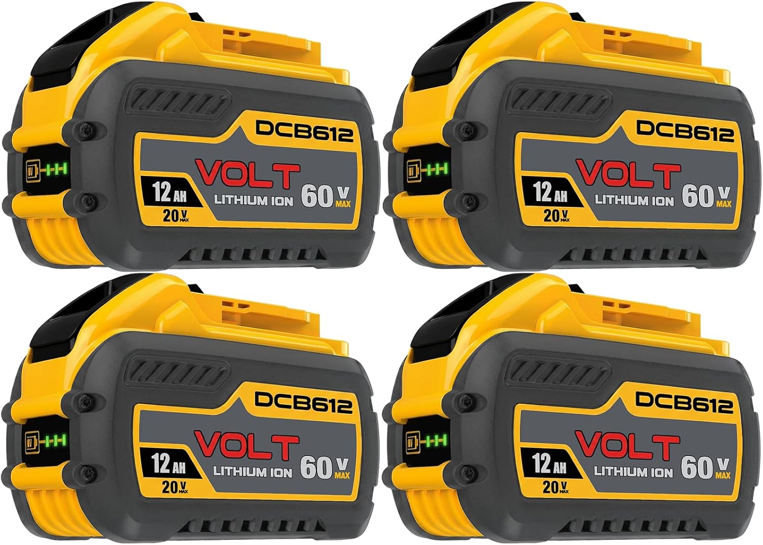 4 Pack 60V Battery 12Ah Replacement for Dewalt, 60 Volt High Capacity Battery DCB606 DCB609 DCB612, Compatible with Dewalt 20V 60V Cordless Power Tools