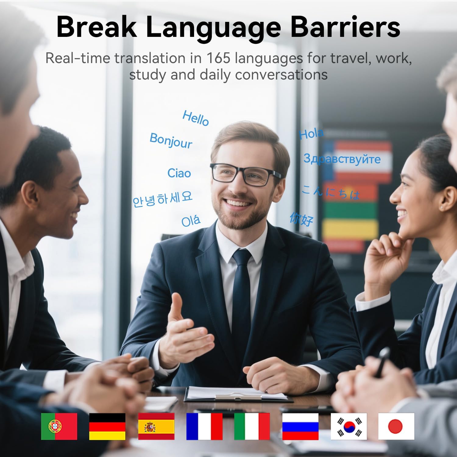 AI Translation Smart Glasses – 100+ Languages Real-Time Interpreter, Bluetooth 5.4 for Music & Calls, UV and Blue Light Blocking, Lightweight and Waterproof for Travel and Business Meetings