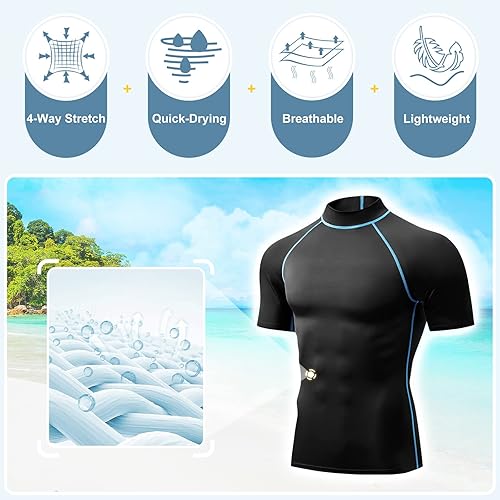 Miniatura 4 de Camiseta de natación de manga larga para hombre, protección solar UPF 50+, protección solar UV, secado rápido, camisetas de compresión para hombre