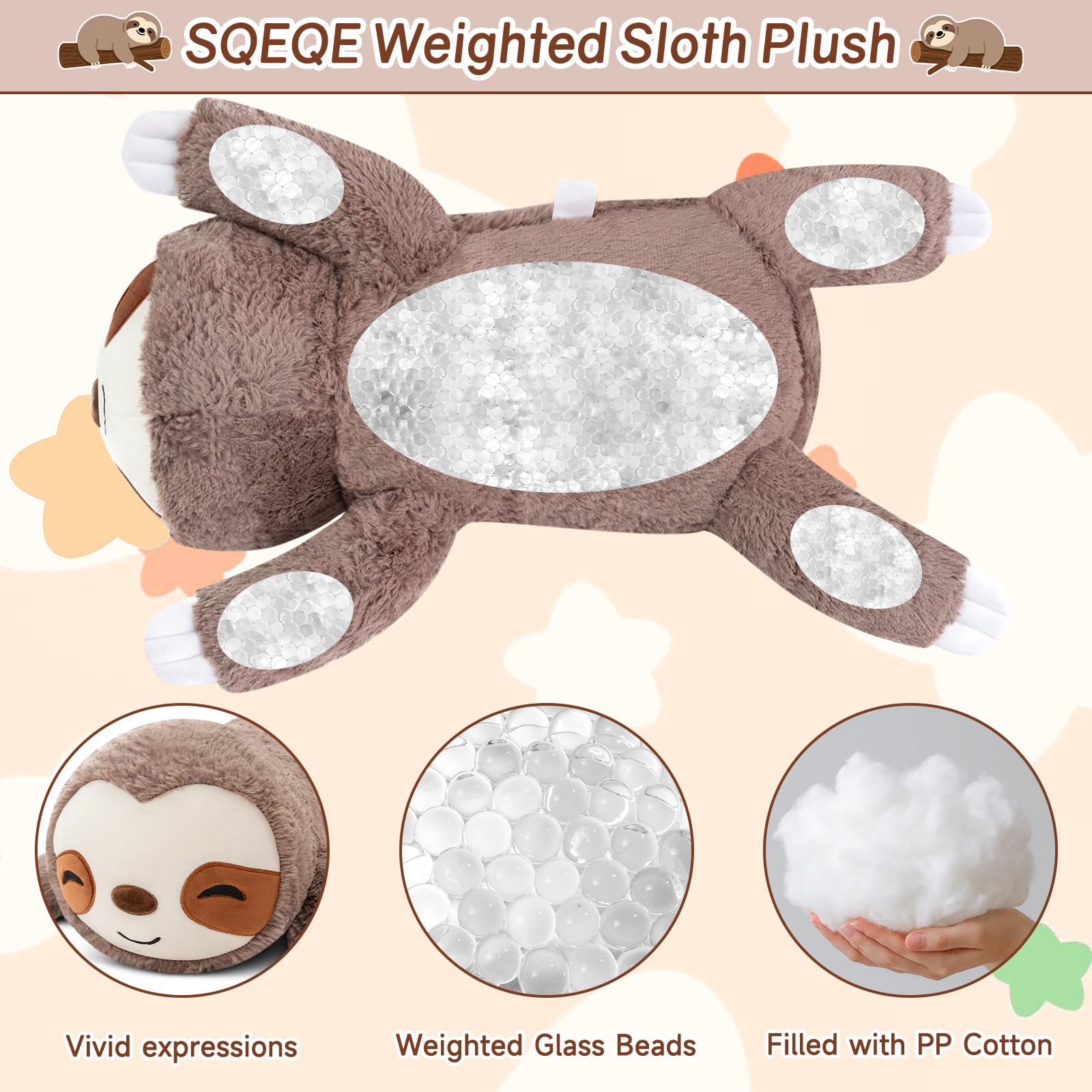 SQEQE Peluche a forma di bradipo ponderato, morbido peluche con peso, per bambini e adulti, 60 cm