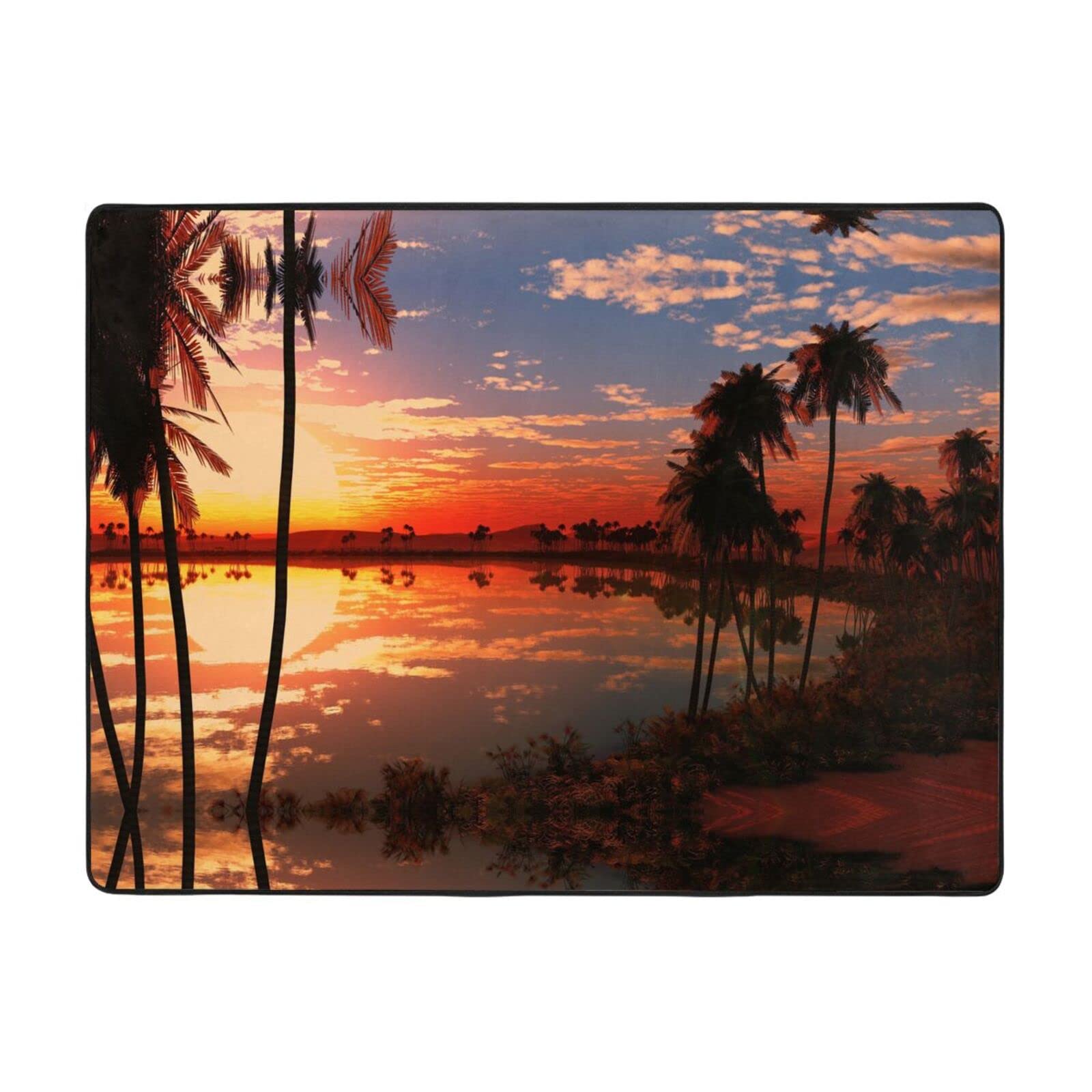 Tapis en flanelle coucher de soleil 160x122 cm antidérapant pour la décoration du salon
