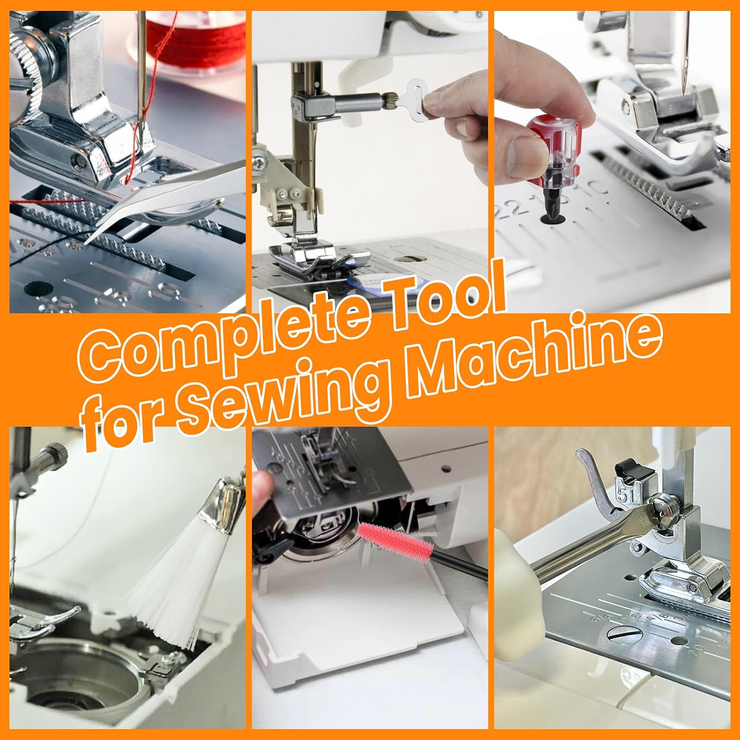 21Pcs Sewing Machine Cleaning Kit, Repair Tools Including Double Headed Seam Ripper and Threader, Storage Bag, Silicone Brush, Screwdriver, Tweezer, Double Headed Brush for Repair Clean Sewing Machine