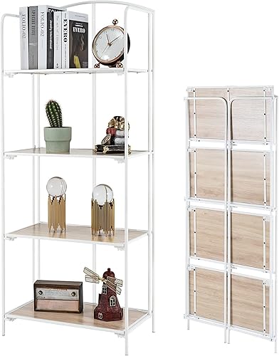 Crofy Estantería plegable sin montaje, estantería blanca de 4 niveles, estante de metal para almacenamiento, estantería plegable para organización y