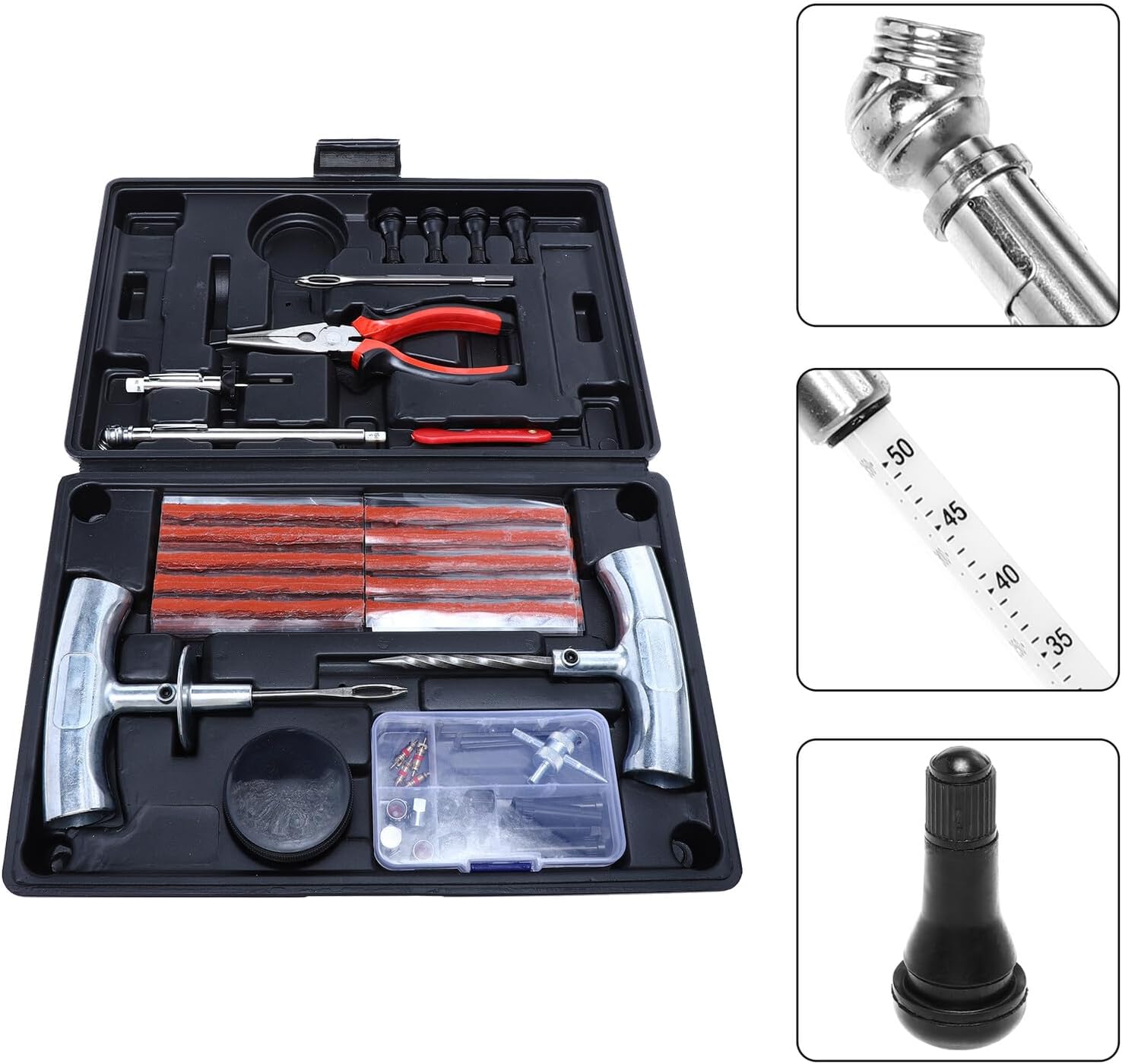67pcs Heavy-Duty Tire Repair Tool Kit with Plugs and Accessories for Car SUV and Off-Road Tires – Universal Auto Maintenance Set for Emergency Roadside Repairs